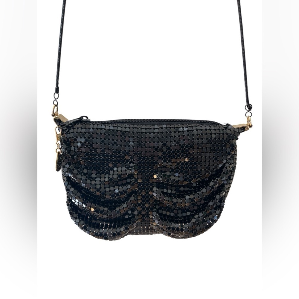 Vintage Black Ruched Metal Mesh Evening Bag